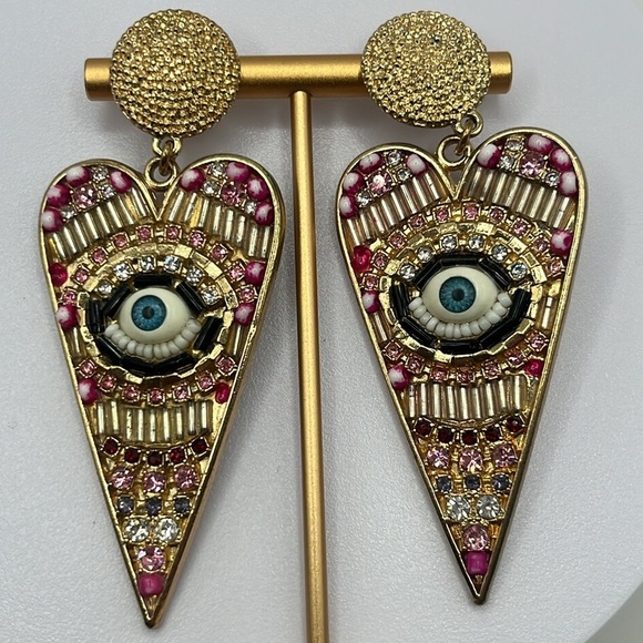 FABULOUS Gold and pink 🩷 EVIL EYE Earrings - Picture 7 of 7